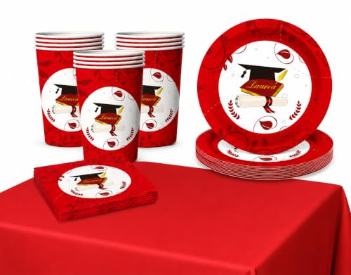 CUSTOM PRINT SHOPPING LAUREA Coordinato ADDOBBI TAVOLA LAUREA DOTTORE, DOTTORESSA party PER 40 OSPITI KIT(40 PIATTI,40 BICCHIERI,40TOVAGLIOLI,1 TOVAGLIA,)