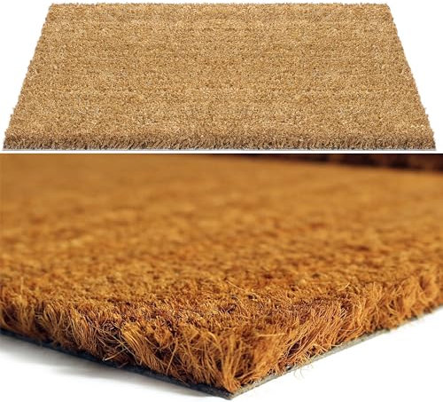 AQS INTERNATIONAL - Extra Large Natural 100% Coir Door Mat - Coconut Entrance Matting, Dirt Trapper, Non Slip Door mats PVC Backing, Outdoor & Indoor Rug, Welcome Doormats (60x100cm)