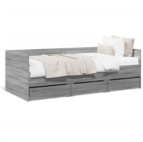 Keyroto Tagesbett 90x190 mit Schubladen Tagesbett Holz Bett mit Stauraum Einzelbett mit Schubkästen Jugendbett Holzwerkstoff-Grau Sonoma-90 x 190 cm