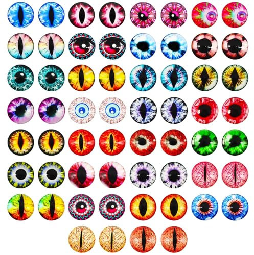 Wondora 60 Stück Glasaugen, Buntglas Snake Eyes, Glasaugen zum Basteln, Tier Glasaugen, 25 MM PlüSchtiere, Skulptur Requisiten, DIY Crafts