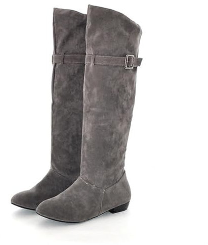 Stivali sopra il ginocchio, da donna, larghi, piatti, lunghi, grigi, alti al ginocchio, in pelle scamosciata, da donna, grigio., 38 EU