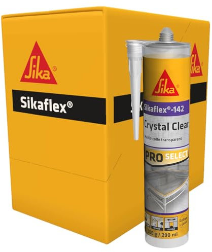 SIKA - Mastic-colle transparent - Sikaflex 142 Crystal Clear - Mastic polymère - Pour collage, joint et fissures - Haute performance - Intérieur & Extérieur - Carton de 12 cartouches de 290ml