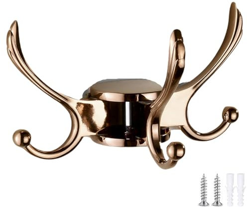 Crochet Mural pour Serviettes, Patères for Mur pivotant patère Salle de Bain Crochet Mural patère Pliante 3 Crochets Chambre Cintre Crochet Gain de Place Cintre(Rose Gold)