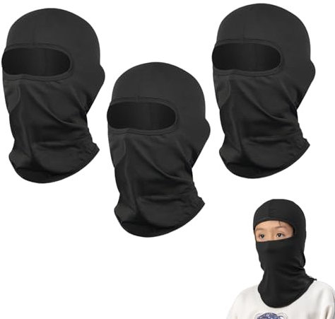 SEFIRST 3 Pezzi Passamontagna per Bambini, Invernale Termico con Balaclava Sottocasco Caldo, Sciarpa Estiva per Bici Sci, Maschera da Sci per Ragazzi Ragazze, Antivento, Protettore UV (Nero)