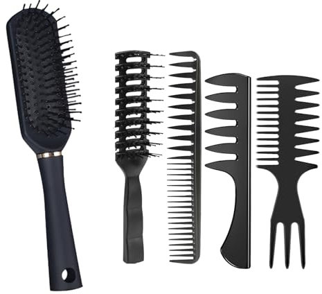 5 Stück Haarbürste Herren, Styling Kamm Männer, Herren Kamm Grob für Locken und Textur, Schwarze Frisierkämme zum Föhnen, Schneiden und Entwirren