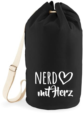Huuraa Seesack Nerd mit Herz 20 Liter Black Baumwolle Rucksack Geschenkidee