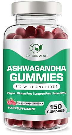 Ashwagandha Gummies High Strength – 1200mg | 150 Vegan Gummies for Men & Women | Stress Relief, Sleep & Mood Support | Non-GMO, Gluten-Free, Lactose-Free Raspberry Flavour -by NATURES ZEST