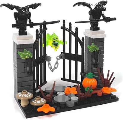 QuirkQuest Halloween Friedhof Bausteine Bausatz, Gespenst Zombie Thema Modell Spielzeug, MOC Kürbis Klemmbausteine Kit, Ideen Kinder Erwachsene(moc-3)
