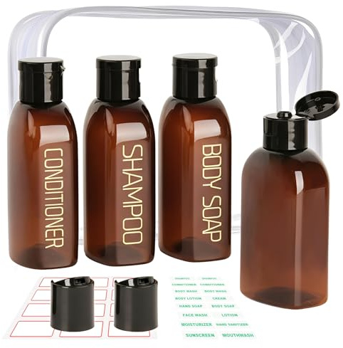 Decorniqu Travel Bottles for Toiletries 4PCS 100ml Leak Proof Travel Size Toiletries TSA Approved Shampoo and Conditioner Bottles Refillable Travel Containers Plastic Squeeze Bottles with Flip Cap