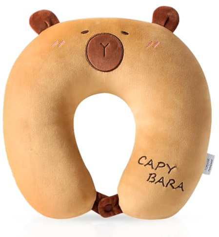 TaleMoon Cuscino da Viaggio per Bambini,Cuscino Collo in Memory Foam con Animali,Poggia da Viaggio Bambini per Aereo e Auto,Adatto per Auto,Treno,Ufficio,Casa e Aereo (Capibara)