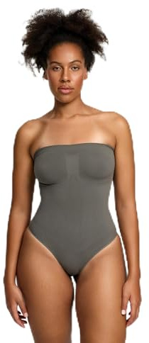 creamy fabrics Shapewear Damen Body Bauchweg trägerlos stark formend | Schulterfreier Sculpting Bodysuit mit Slip Form weichem Stretch und abnehmbaren Trägern für sicheren Halt unter Kleidung