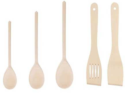 Tala 5 Piece Wooden Spoon & Spatula Set with Small, Medium and Large Spoons with Solid & Slotted Spatulas, FSC Certified Sustainable Beechwood Utensils, Perfect for Non-stic Cookware and Bakeware