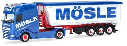 Herpa LKW Modell DAF XG+ Stahlmulden-Sattelzug Mösle, Miniatur im Maßstab 1:87, Sammlerstück, Made in Germany, Kunststoff