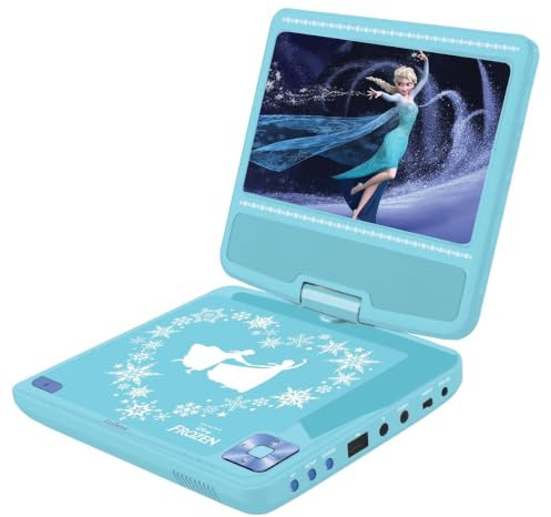 Lexibook - Lettore Dvd Portatile Frozen 2, Schermo Rotante da 7 per Bambini, Telecomando, Elsa, Disney, caricabatteria per Auto, Porta USB, Batteria Ricaricabile, Blu/Viola, DVDP6FZLXB
