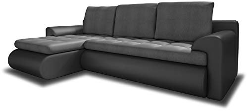 Ecksofa Santi II mit schmutzabweisender Stoff - Couchgarnitur mit Schlaffunktion und Bettkasten, Couch, Polsterecke, Schlafsofa (Grau + Grau (Madryt 195 + Trinity 14), Ecksofa Links)