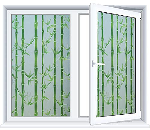 Chbrket Fensterfolie Milchglasfolie Für Fenster Klebefolie Bad Statisch Sichtschutzfolie Blickdicht Duschkabine Grüner Bambus 90X200CM