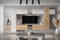 Furnitech Wohnwand Wohnzimmer - Wohnzimmer Möbel mit LED RGB - 16 Farben - Hängend Wohnwand Modern - Wohnzimmer Schrankwand mit Regale und TV Schrank (AN91NEW-21WS-HGM21)