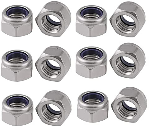 TERF® Dadi esagonali in acciaio inox M4 (4 mm) in acciaio inox A4 (316) di grado marino, autobloccanti Nylock, confezione da 50