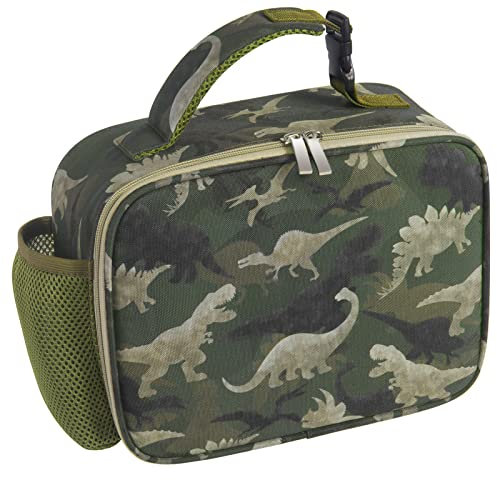 WAWSAM Tarnung Dinosaurier Lunch Taschen- Dinosaurier Thermotasche für Jungen Kinder Schule Grün Camo Kühltaschen mit Griff für Lebensmittel Bento Box Schlange Kindertagesstätte Reise Picknick