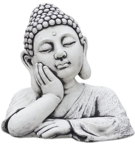 gartendekoparadies.de Imposante Buddha Büste, Steinfigur, H. 35 cm, 18 kg, Grau, frostsicher aus Steinguss für Außenbereich