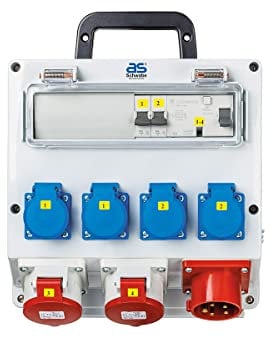 as - Schwabe Wandverteiler anschlussfertig - Baustromverteiler mit CEE Stecker 400V/16A/11kW - Ausgang 4x Schuko, 2x CEE (400V/16A/5-polig) - Feuchtraumverteiler - Verteilerkasten - IP44, 61522
