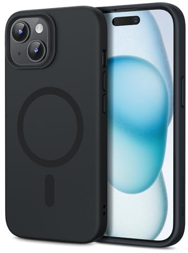 ESR for iPhone 15 Case with MagSafe, Supports Magnetic Charging, Slim Liquid Silicone Case, Shock Absorbing, Screen and Camera Protection, Cloud Series, Black
