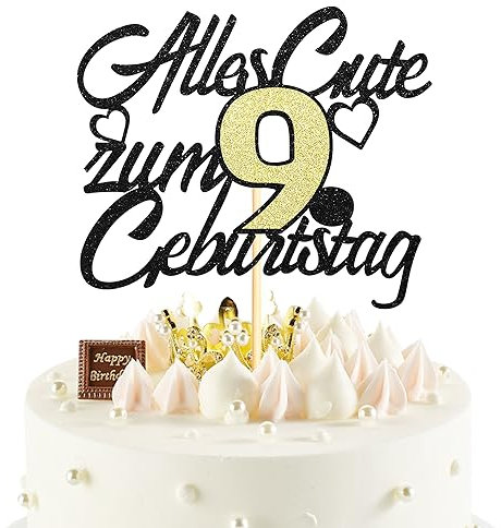 Sumerk 1 Stück 9.Geburtstag Tortendeko Happy 9th Birthday Cake Topper 9.Alles Gute Geburtstag Cake Topper 9 Jahre Torte Kuchen Deko für 9 Geburstagstorte Deko Jungen Mädchen