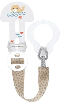 MAM Clip it! Schnullerband, längenverstellbarer Schnullerhalter mit abnehmbarem Ring, passend für Schnuller, Beißringe sowie Spielzeuge, Robbe