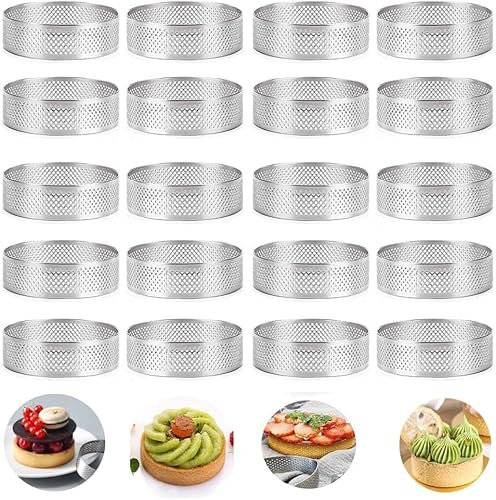 Tagtight 20Pcs Anneaux à Tarte en Acier Inoxydable, Cercles et Cadres à Pâtisserie, Cercle a Tarte Aux Fruits Quiches, Cercles à Tartelett 8cm, Résistants à la Chaleur, Moule de Cuisson Gâteau Mousse