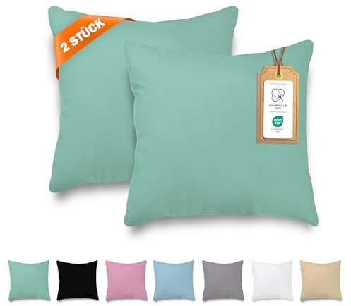 Veluna Home Kissenbezug 80x80cm - 100% Baumwolle(2er-Set) - Grün - Dicht gewebt mit 57 Fäden/cm² - Kopfkissenbezug - Oeko Tex Zertifiziert - Renforcé Kissenhülle für Kissen mit Reißverschluss