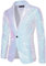 Sakko Herren Glitzer Anzug Karneval Kostüm Party Festlich Pailletten Sakko Anzüge Festlich Party Anzugjacke Smoking Jacket,Weiss,L