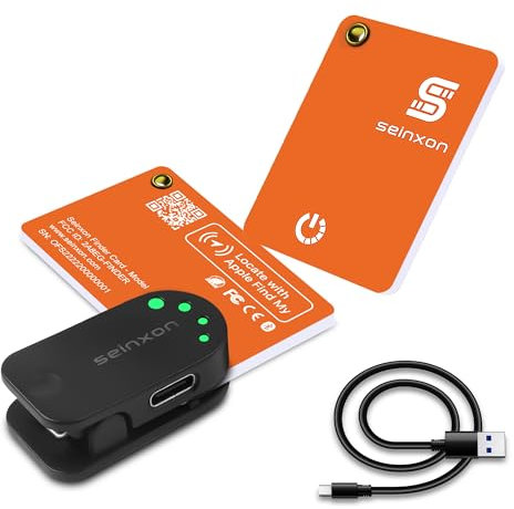 Key Finder Recharging IP68 Item Wallet Luggage Located Bluetooth Tracker Works with Apple Find My APP & Network (iOS Only) 2 Pack