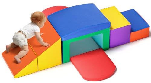 nmoiww Lot de Blocs de Construction en Mousse, avec Toboggan, arcs de Plusieurs Tailles pour l'escalade en intérieur, Grands Blocs de Construction pour bébés et Tout-Petits (Couleur-6)