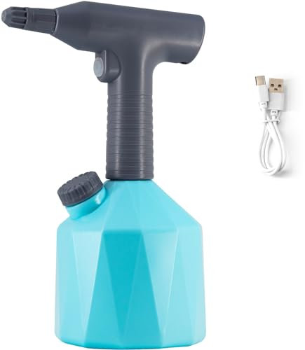 Yawindeo 0.26 Gallon/1L Electric Garden Spray Bottle,Handheld Continuous Water Mist Sprayer Auto Watering Devices,USB Rechargeable Battery Powered Adjustable Spout (Blue)