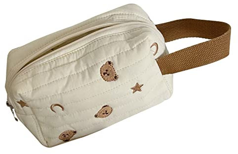 PRTECY Sac de Maquillage en Tissu de Coton, Sac de Voyage Portable Ours Mignon, Sac de Rangement de Maquillage Cosmétique Délicat, Trousse de Toilette pour Femmes(Ours étoile)