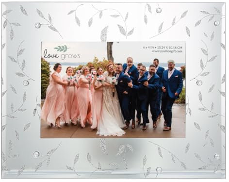 Pavilion Gift Company Bilderrahmen mit klaren Edelsteinen und Glitzer-Glas: Hochzeitsfotorahmen, Familien-Bilderrahmen (für 10,2 x 15,2 cm große Fotos), 1 Stück (1 Stück), 22,9 x 17,8 cm Gesamtgröße