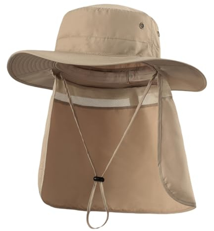 Magracy Mens UPF 50+ Wide Brim Sun Hat with Neck Flap UV Protection Mesh Safari Hat Fishing Hat