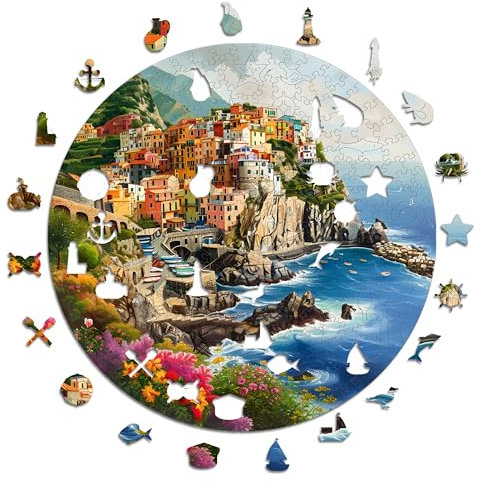 Iconic Puzzles - Portofino, Italy, 100% nachhaltiges Holzpuzzle, Geschenke für Kinder und Erwachsene, Größe L, 600 Teile