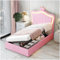 Sapgaks Lit Enfant 90x200 cm avec éclairage LED, lit Coffre avec Espace de Stockage hydraulique, lit 1 Personne avec sommier à Lattes et Tête de lit réglable en Hauteur, Similicuir,Rose