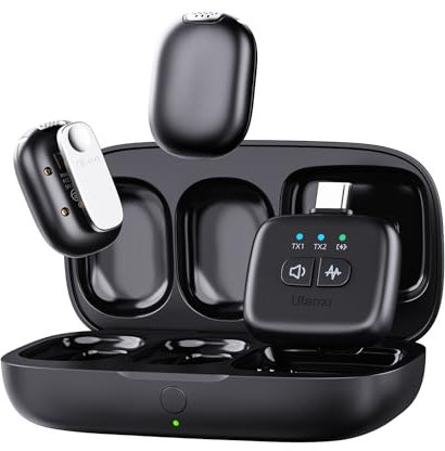 ULANZI A30 Mini Microfono Portatile, Microfono Lavalier Wireless, Cancellazione del Rumore, Portata 164 piedi, Durata della Batteria 20H, Microfono Bluetooth Smartphone per Registrazione Video, DSLR