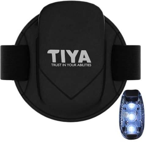 TIYA Brassard de téléphone pour course à pied avec lampe à clipser, 3 poches, matériau réfléchissant, sangle de bras réglable pour homme et femme, accessoire de course léger pour smartphone, noir