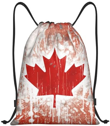 BNVSADC Rucksack mit Kanada-Flagge, bedruckt, mit Kordelzug, für Damen und Herren, Sport, Fitnessstudio, Strand, Einkaufen, Reisen, Sport, Yoga, Rucksack, Schwarz , S