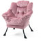 SNDMOR Poltrona, Struttura in Metallo Sedie da Soggiorno, Poltrona Salotto con Tasche Laterali, Adatta per Camera da Letto, Soggiorno, Terrazza, Studio(Rosa Chiaro)