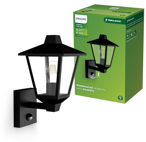 Philips Kinno Außenwandleuchte mit Sensor, Up-Light, Max. 25 Watt, E27-Fassung, Schwarz