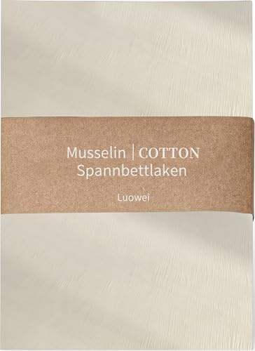 Luowei Muslin Spannbettlaken 180x200cm-100% Baumwolle, Oeko-TEX, Beige | Weiches Atmungsaktives Spannbettlaken, Bettlaken für Sommer & Winter, Boxspringbett Spannbetttuch für Matratzen 25–30 cm