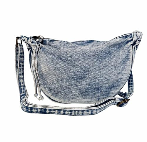 Jeans Denim Tasche Schultertasche Crossbody Bag Canvas Bag Retro Umhängetasche Bauchtasche Unisex (Hellblau)