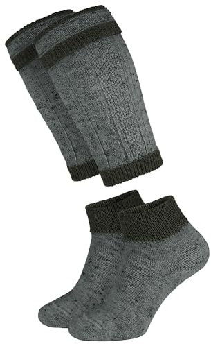 Black Snake Loferl Set für Damen und Herren - Trachtensocken mit Wadenwärmern im Tweed-Look - hohe Wollqualität - perfekt für Oktoberfest & Trachtenmode Grau/Dunkelgrün - 39/42