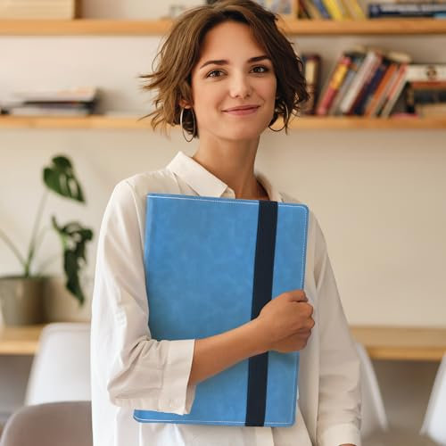 HillSee A4 Schreibmappe mit Ringbuch Aktenmappe multifuctionale Konferenzmappe, Stanzclips - Blau