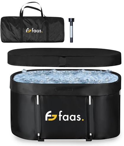 Faas Eisbad XL 420L – Faltbare Badewanne für Erwachsene – Inklusive Deckel, Ablaufrohr & Zubehör – Ice Bath – Tragbar, Langlebiges PVC, Einfach Aufzustellen – Schwarz