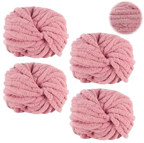 Yoller Dicke Wolle 4 Stück 1000g, Chunky Yarn zum Handstricken, XXL Grobstrick Weiches Wollgarn, zum Häkeln für Decke, Schals, Mützen, Haustier Nest, Zierkissen, Nude-Rosa